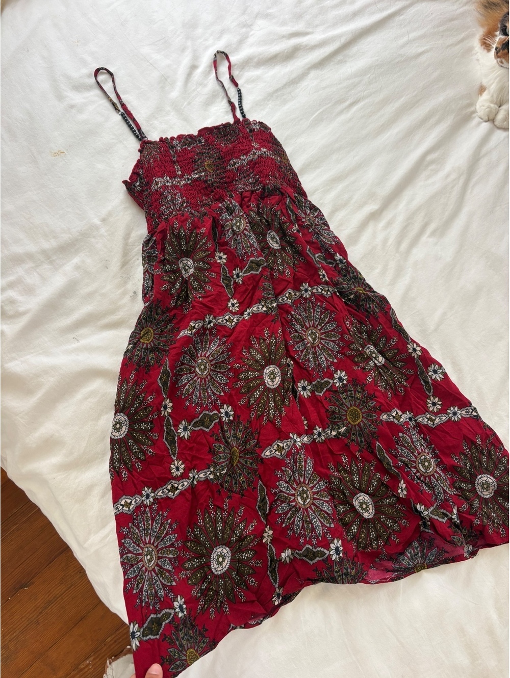 2000s boho Red printed spaghetti strap dress